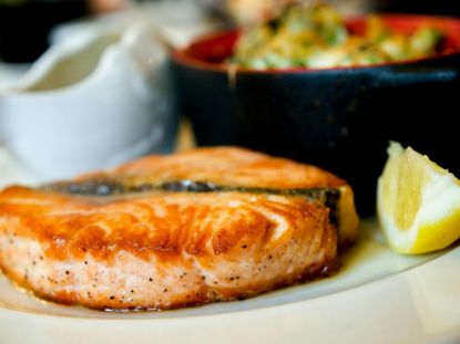 Salmon Filet with Lemon on Plate
