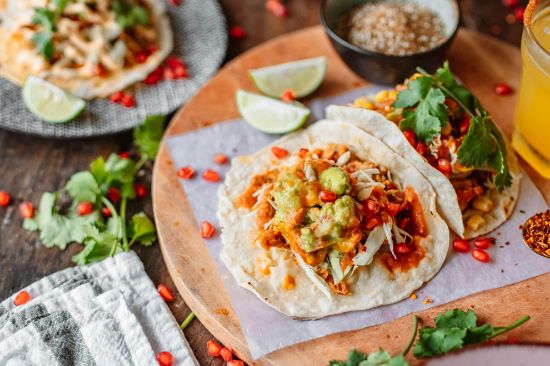 soft tortilla tacos with toppings and garnish